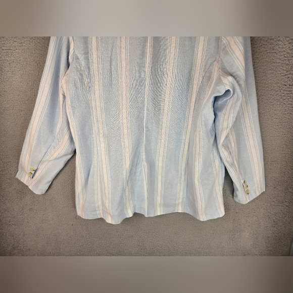 Caslon Women Summer Blazer Sz 1X Light Blue White Striped Linen Blend Casual - Picture 12 of 13